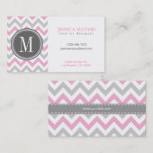 Elegant Roze en Gray Chevron met Monogram Visitekaartje (Voorkant / Achterkant)