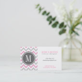 Elegant Roze en Gray Chevron met Monogram Visitekaartje (Staand voorkant)
