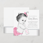 Elegant roze en grijs Baby shower Kaart (Voorkant / Achterkant)