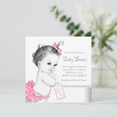 Elegant roze en grijs Baby shower Kaart (Staand voorkant)