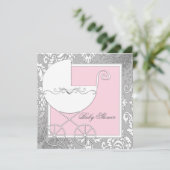 Elegant roze en grijs Baby shower Kaart (Staand voorkant)