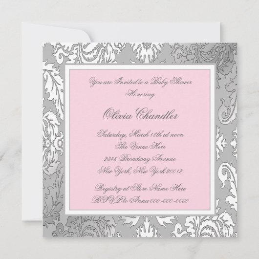 Elegant roze en grijs Baby shower Kaart (Achterkant)