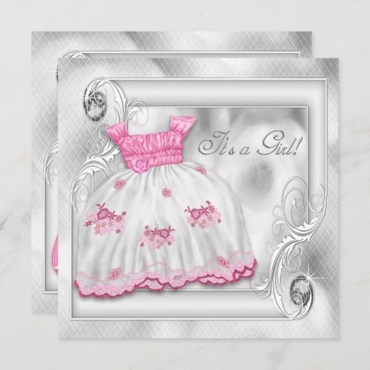 Elegant roze en grijs Baby shower Kaart (Voorkant / Achterkant)