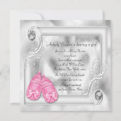 Elegant roze en grijs Baby shower Kaart