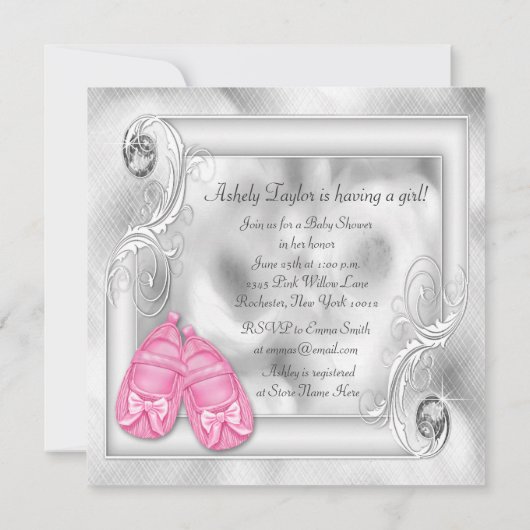 Elegant roze en grijs Baby shower Kaart (Achterkant)