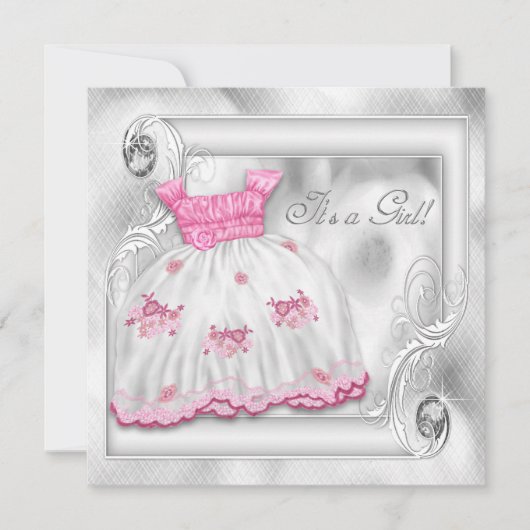 Elegant roze en grijs Baby shower Kaart