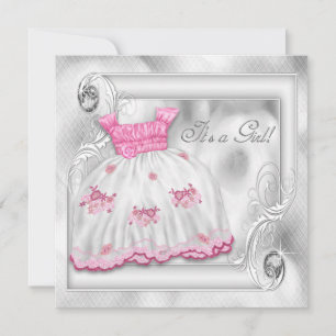 Elegant roze en grijs Baby shower Kaart