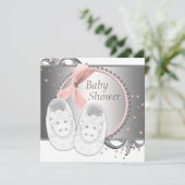 Elegant roze en grijs Baby shower Kaart (Staand voorkant)