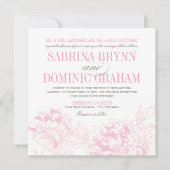 Elegant Roze en Grijs Bloemen Pioen Bruiloft Kaart (Voorkant)