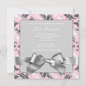 Elegant roze en grijs Damask Baby shower Kaart (Achterkant)