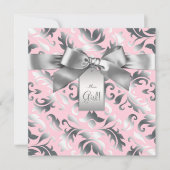 Elegant roze en grijs Damask Baby shower Kaart (Voorkant)