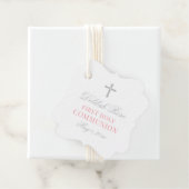 Elegant Roze en Grijs Eerste Communie voor Meisje Bedankjes Labels (In situ)