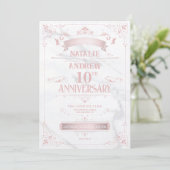 Elegant Roze en Grijs Jubileum Invitation Kaart (Staand voorkant)
