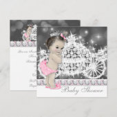 Elegant roze en grijs prinses Baby shower Kaart (Voorkant / Achterkant)