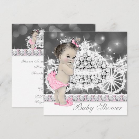 Elegant roze en grijs prinses Baby shower Kaart (Voorkant / Achterkant)