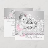 Elegant roze en grijs prinses Baby shower Kaart (Voorkant / Achterkant)