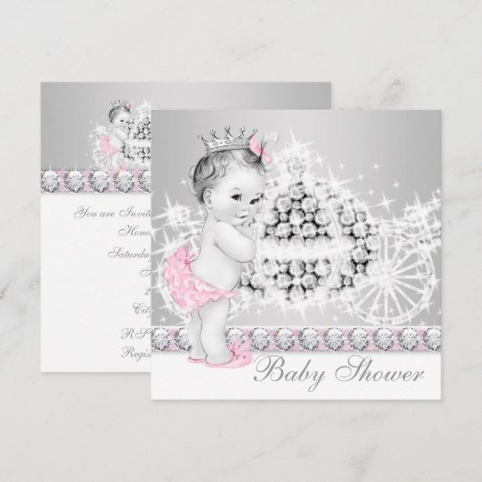 Elegant roze en grijs prinses Baby shower Kaart (Voorkant / Achterkant)
