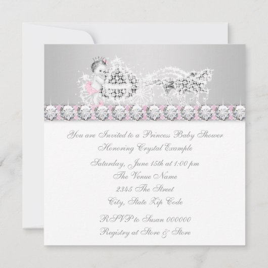 Elegant roze en grijs prinses Baby shower Kaart (Achterkant)