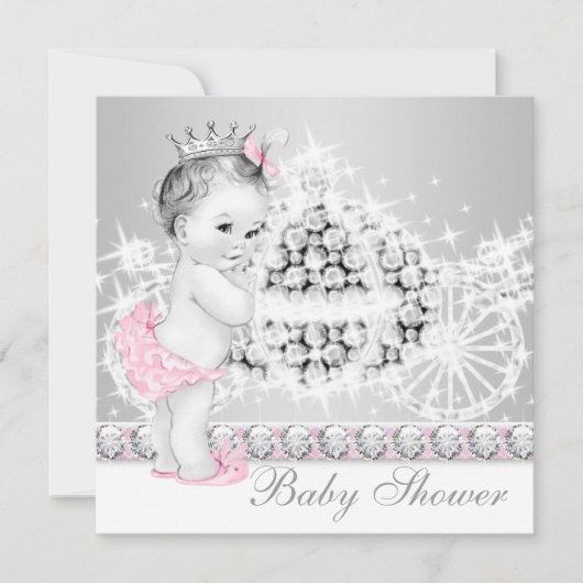Elegant roze en grijs prinses Baby shower Kaart (Voorkant)