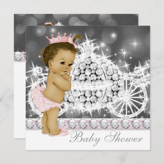 Elegant roze en grijs prinses Baby shower Kaart (Voorkant / Achterkant)