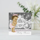 Elegant roze en grijs prinses Baby shower Kaart (Staand voorkant)