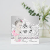 Elegant roze en grijs prinses Baby shower Kaart (Staand voorkant)