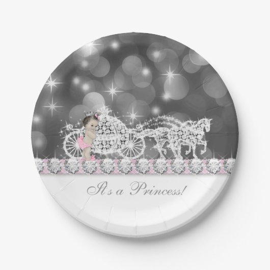 Elegant roze en grijs prinses Baby shower Papieren Bordje (Voorkant)