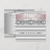 Elegant roze en grijs verjaardagsfeestje kaart (Voorkant / Achterkant)