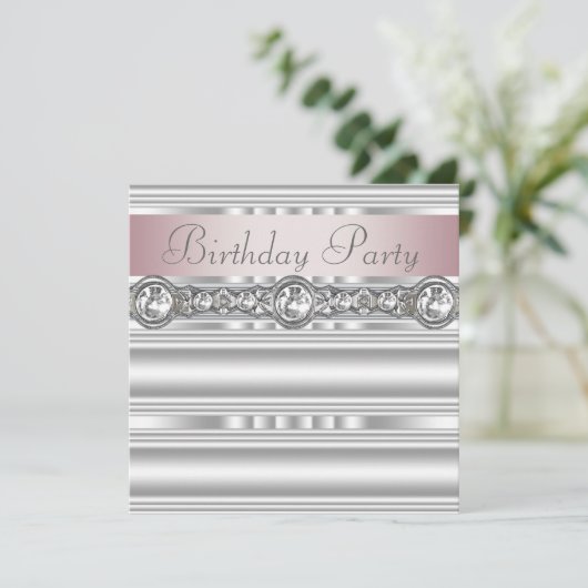 Elegant roze en grijs verjaardagsfeestje kaart (Staand voorkant)