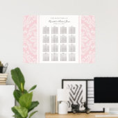 Elegant roze en grijze Damask Wedding Seating Seat Poster (Thuiskantoor)