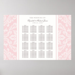 Elegant roze en grijze Damask Wedding Seating Seat Poster