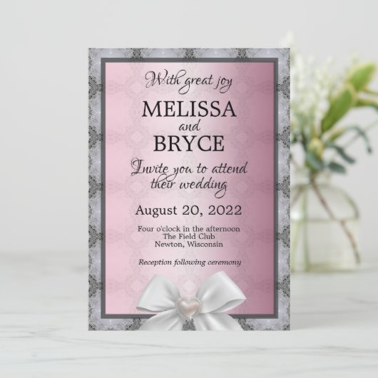 Elegant roze en grijze trouwuitnodiging kaart (Staand voorkant)