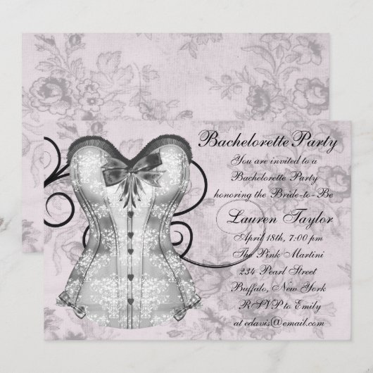 Elegant roze en grijze vrijgezellenfeest kaart (Voorkant / Achterkant)