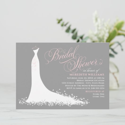 Elegant Roze en Grijze Vrijgezellenfeest van de br Kaart (Staand voorkant)