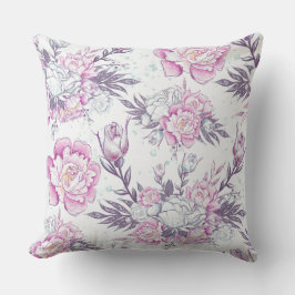 Elegant roze en groen bloemmotief paarse bladeren kussen