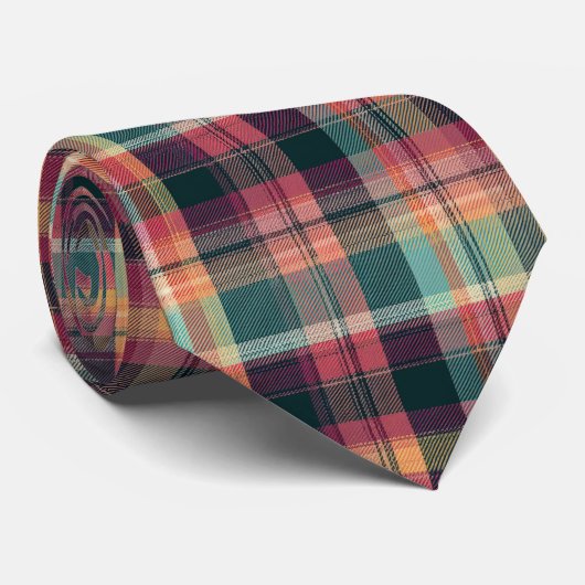 Elegant roze en groen geruit Gingham patroon Stropdas (Opgerold)