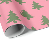 Elegant roze en groen kerstboompatroon cadeaupapier (Rol Hoek)