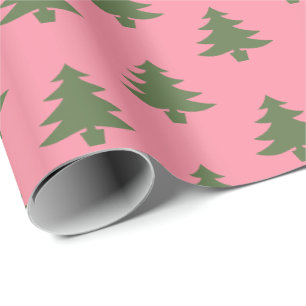 Elegant roze en groen kerstboompatroon cadeaupapier