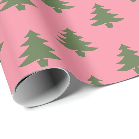 Elegant roze en groen kerstboompatroon cadeaupapier (Rol Hoek)