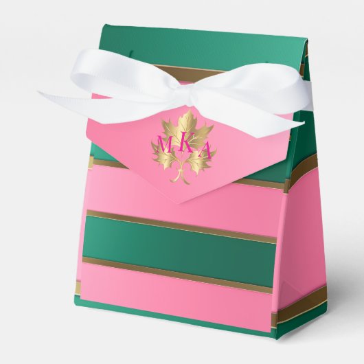 Elegant Roze en Groen Monogram Bedankdoosjes (Voorkant Zijde)