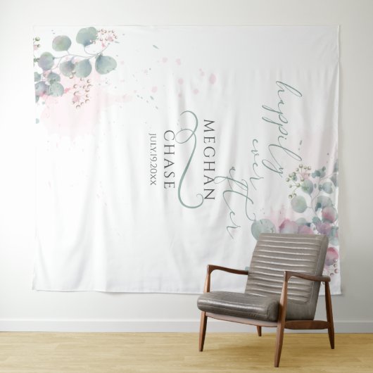 Elegant roze en groene Eucalyptus Wandkleed (In Situ (horizontaal))