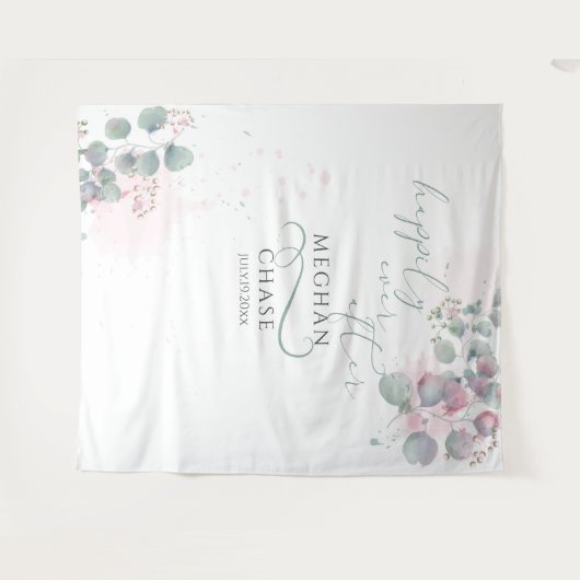 Elegant roze en groene Eucalyptus Wandkleed (Voorkant (horizontaal))