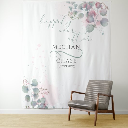 Elegant roze en groene Eucalyptus Wandkleed (In situ)