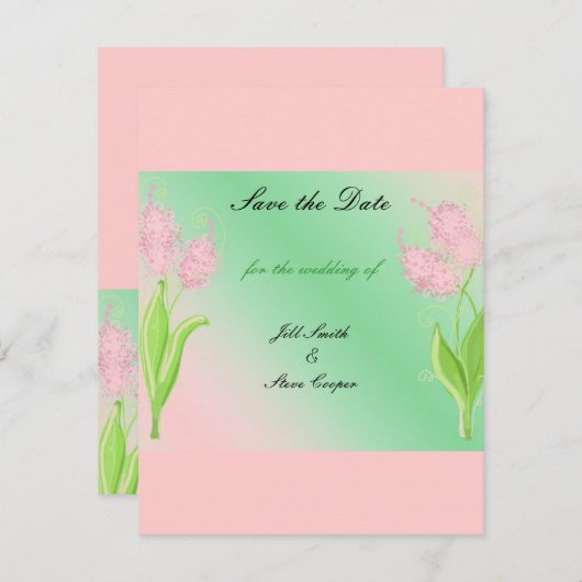 Elegant Roze en Groene Floral sparen de Datum Save The Date (Voorkant / Achterkant)