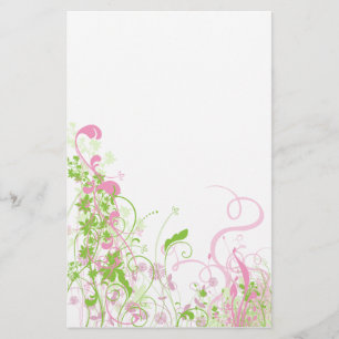 Elegant Roze en Groene Florals en Zwemelen Briefpapier
