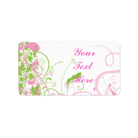 Elegant Roze en Groene Florals en Zwemelen Etiket (Voorkant)