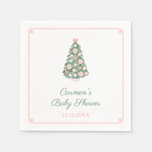 Elegant roze en groene kerstbomen Baby shower Servet