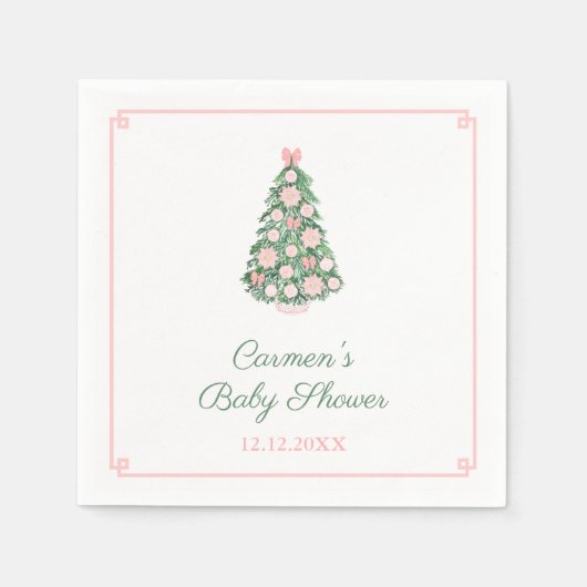 Elegant roze en groene kerstbomen Baby shower Servet (Voorkant)