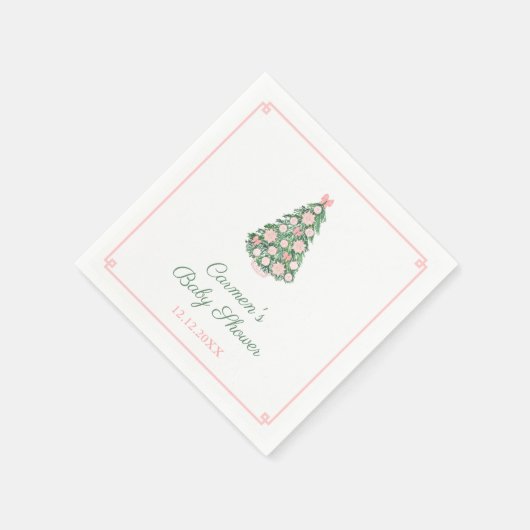 Elegant roze en groene kerstbomen Baby shower Servet (Hoek)