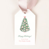 Elegant roze en groene Prettige feestdagen kerst Cadeaulabel